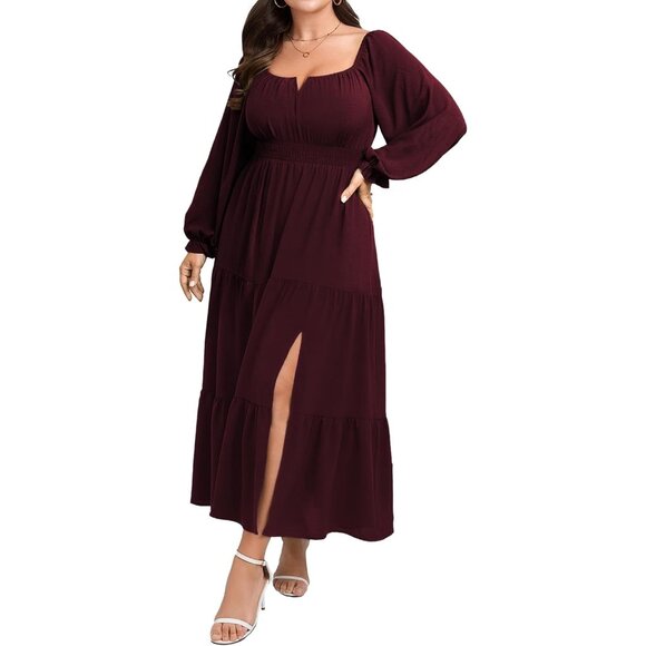 Plus Size Formal Dress Long Sleeve Tiered A Line Maxi Wedding Guest - Picture 1 of 7